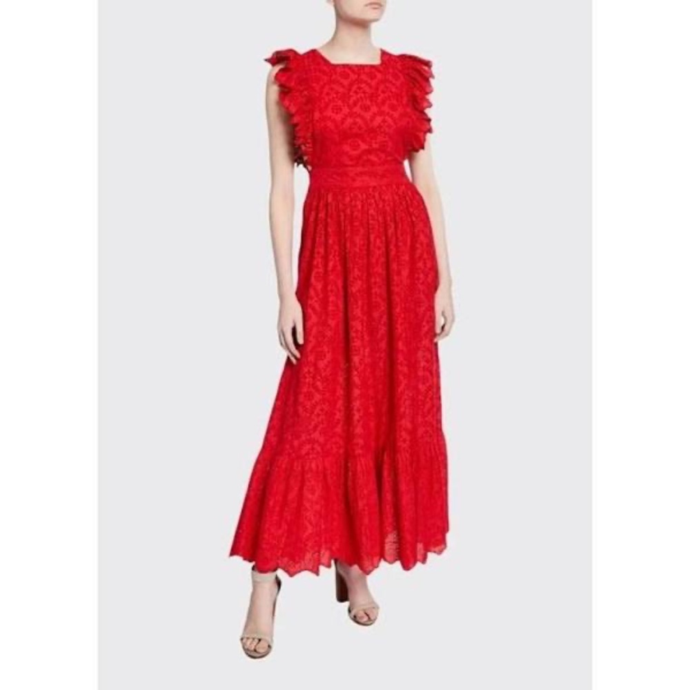 The Great maxi dress red cotton eyelet